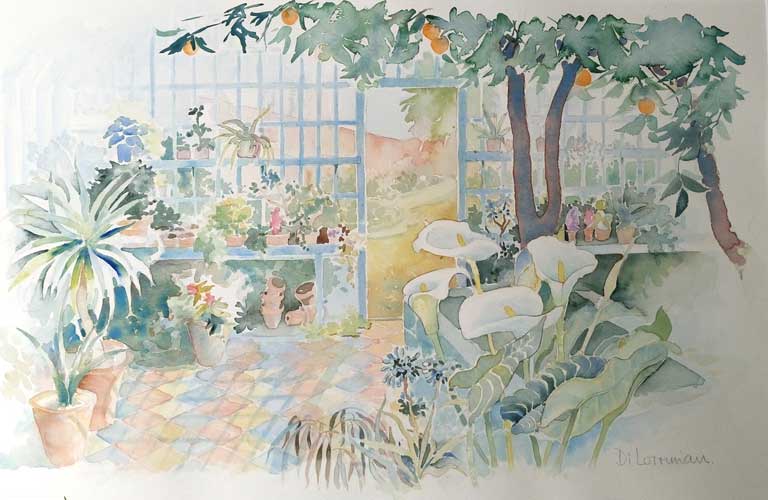 The Orangery at Peckover. Painting by Di Lorriman